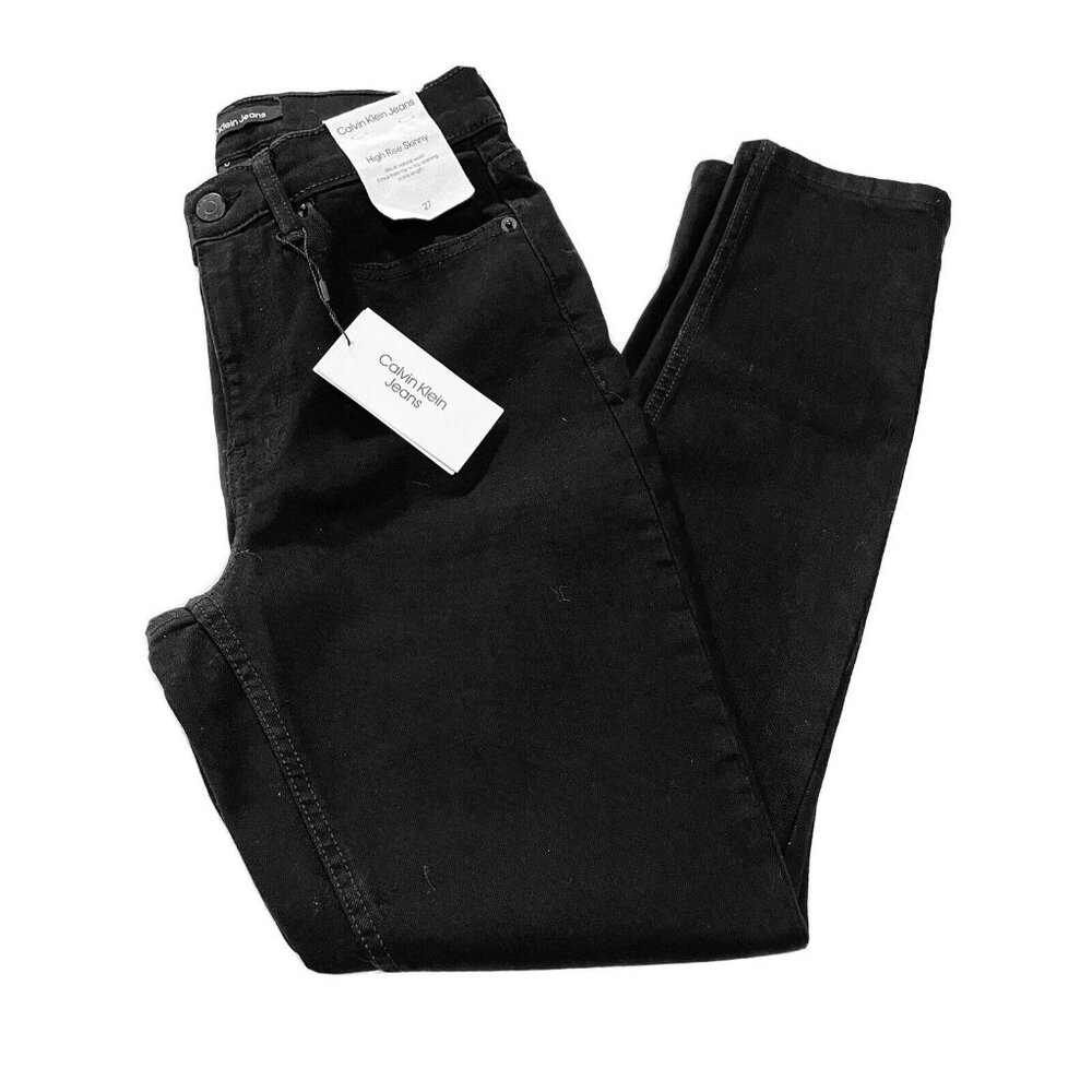 Calvin Klein Women's High Rise Skinny Fitted Leg Jeans Size 27 Black w Stretch - Picture 1 of 12